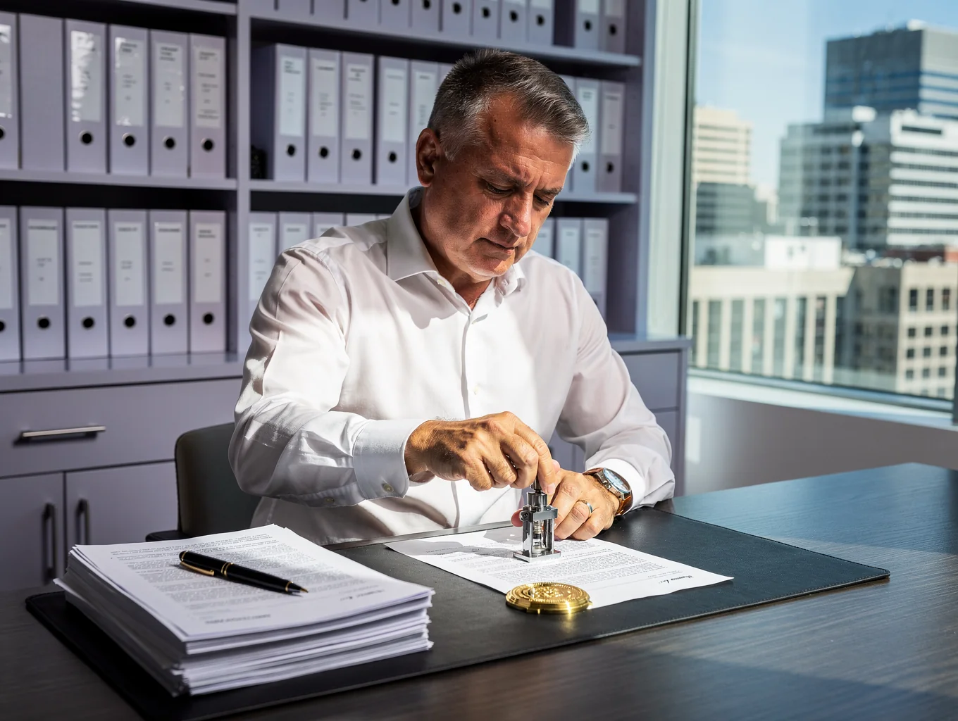 Licensed California notary public stamping legal documentation