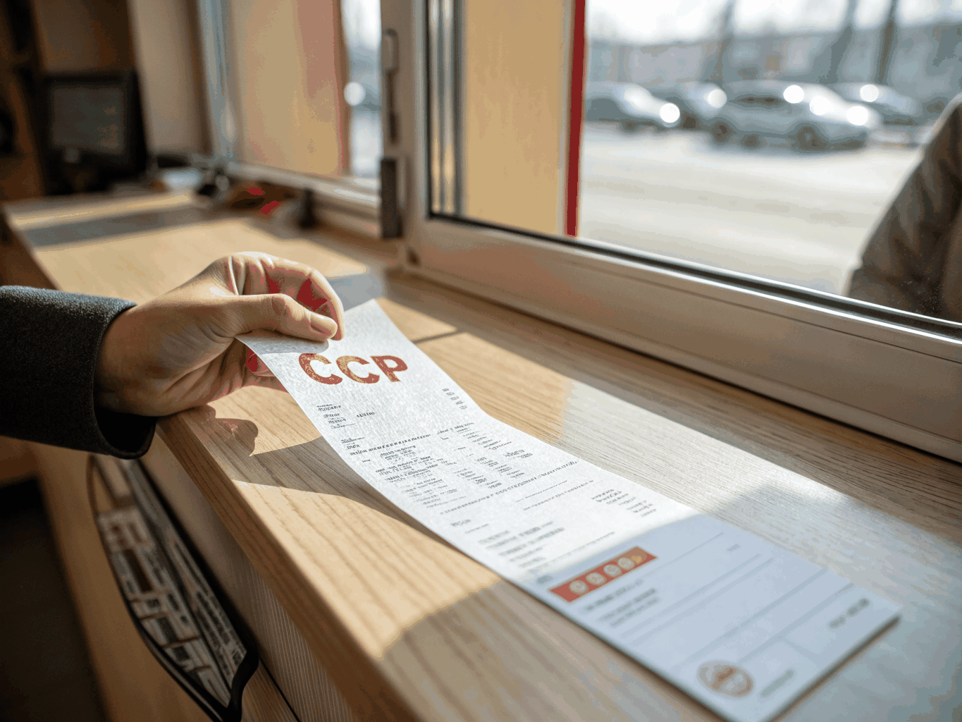 Counter clerk handing a printed More Than A Mailbox parcel drop-off receipt to a customer
